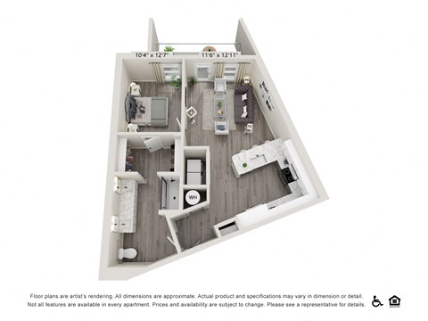 Floor plan for 1 bed, 1 bath, 821 sqft